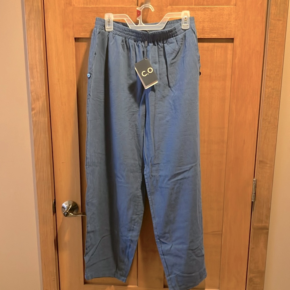 NWT Cozy Soft Blue Cotton Wide Leg Lounge Pants  XXL elastic waist front pocket